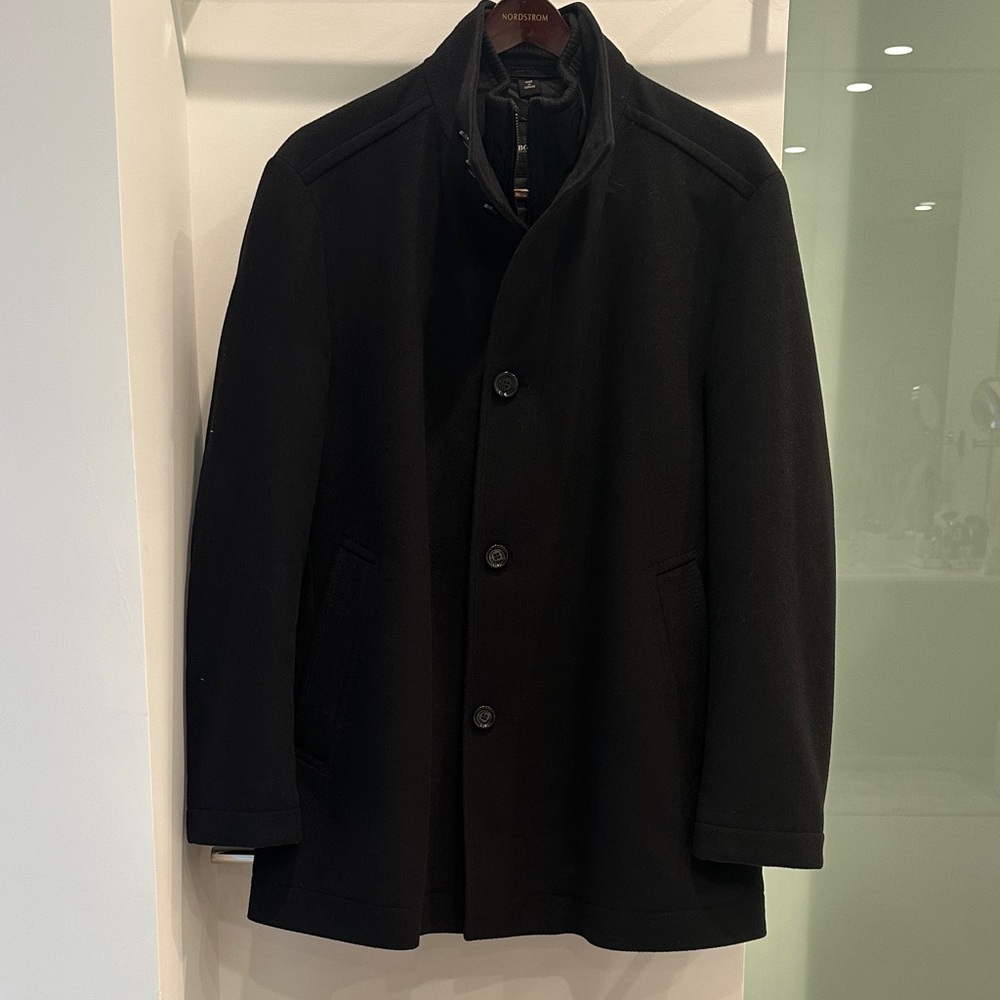Hugo Boss Classic Black cashmere and wool coat 46R